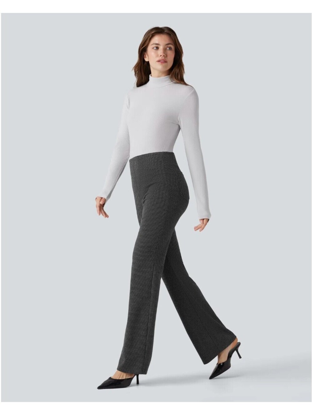 Halara High Waisted Houndstooth Flare Work Pants Size Medium